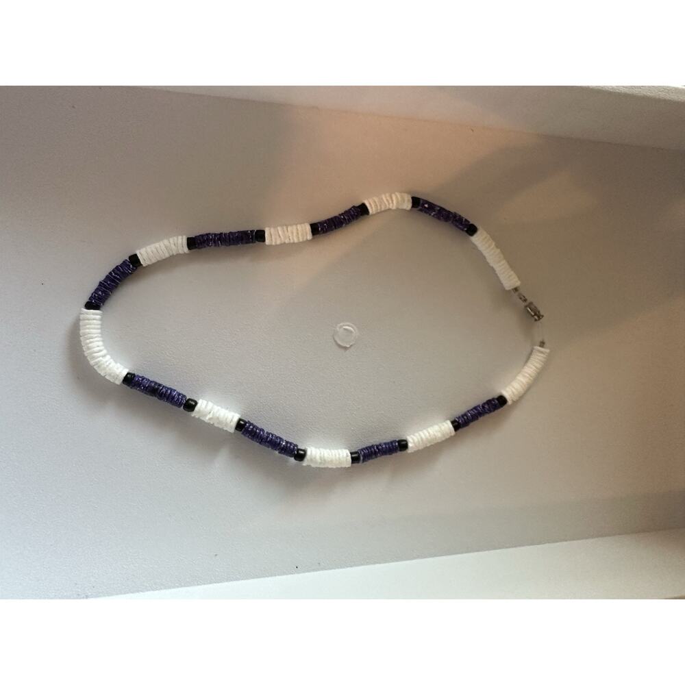 Vintage Purple And White Puka Shell Necklace 18”
